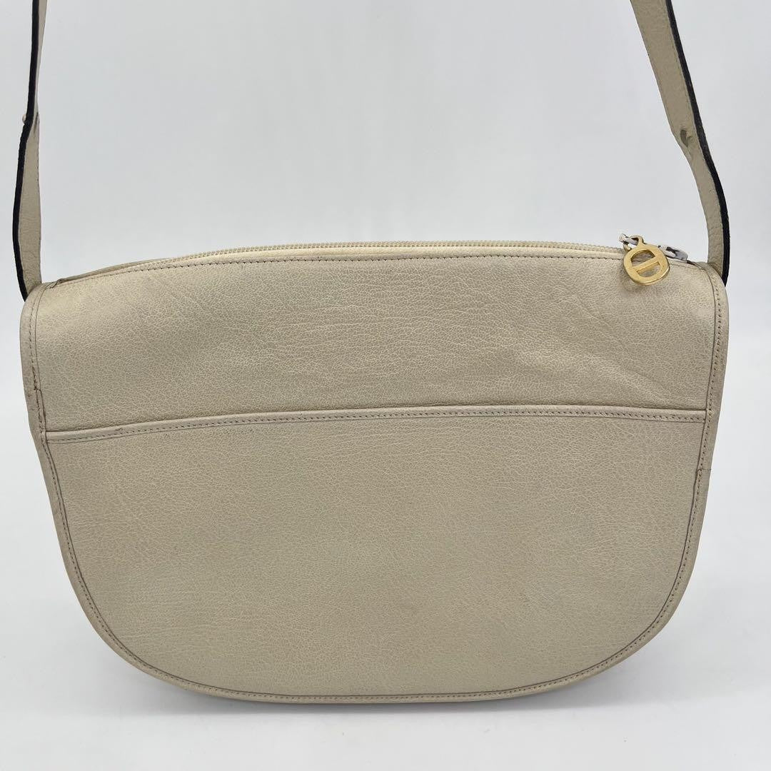 Christian Dior Shoulder Bag Purse CD Leather Off White White Authentic