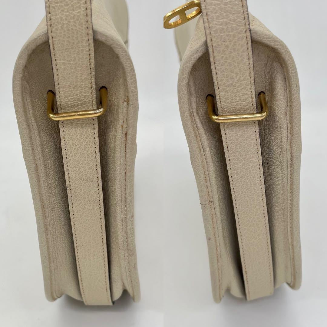 Christian Dior Shoulder Bag Purse CD Leather Off White White Authentic