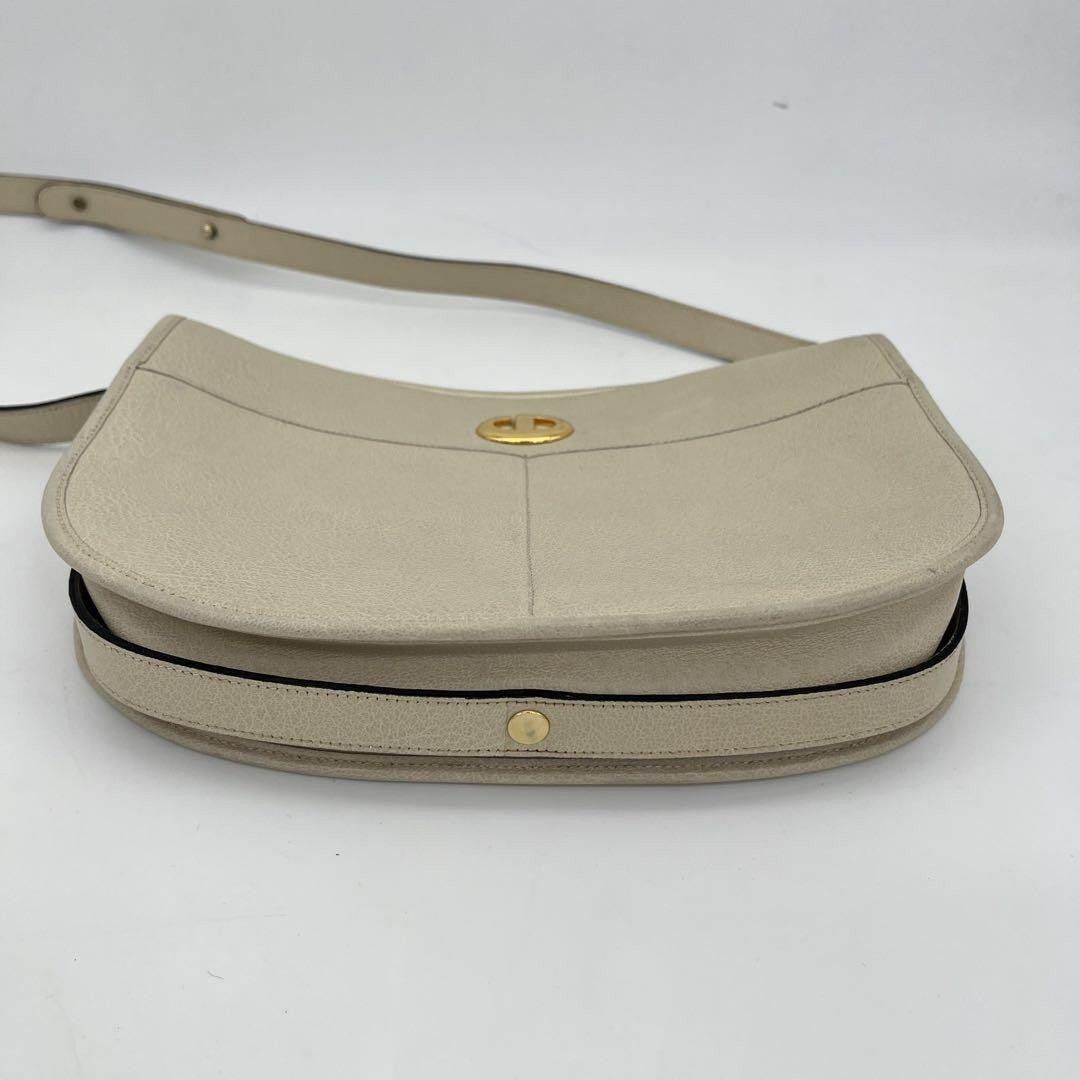 Christian Dior Shoulder Bag Purse CD Leather Off White White Authentic