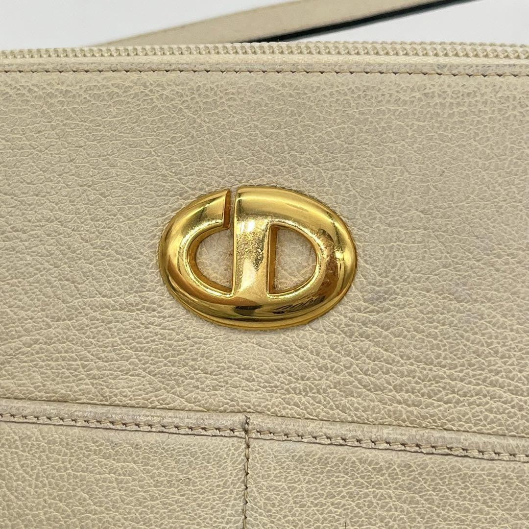 Christian Dior Shoulder Bag Purse CD Leather Off White White Authentic