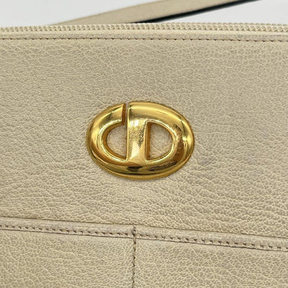 Christian Dior Shoulder Bag Purse CD Leather Off White White Authentic