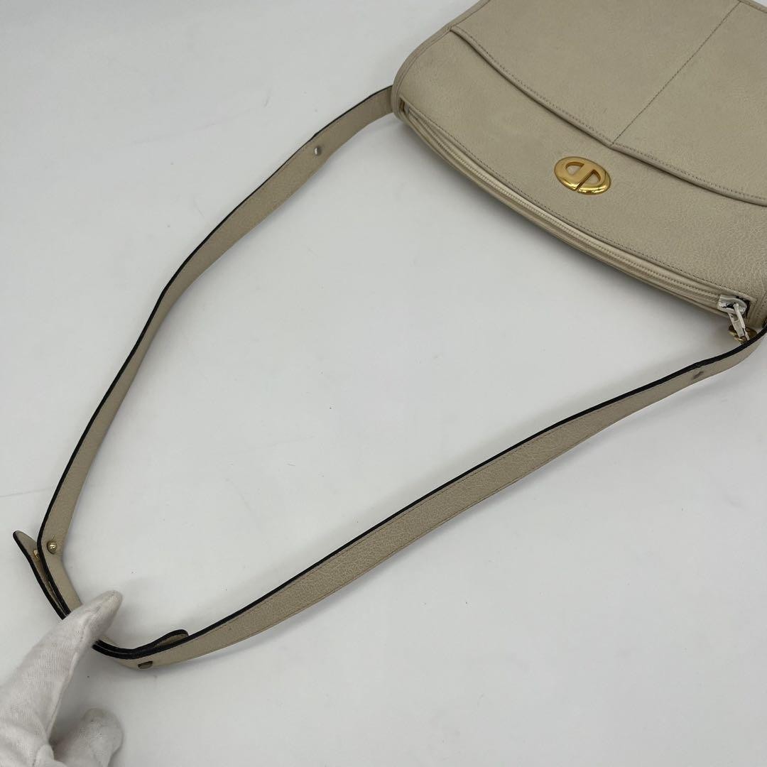 Christian Dior Shoulder Bag Purse CD Leather Off White White Authentic