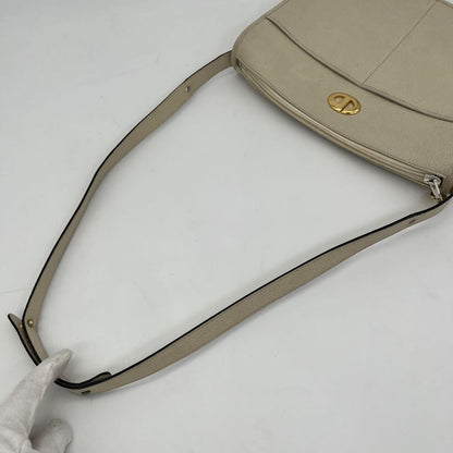Christian Dior Shoulder Bag Purse CD Leather Off White White Authentic