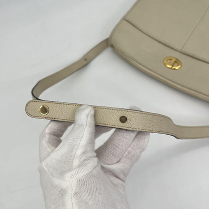 Christian Dior Shoulder Bag Purse CD Leather Off White White Authentic