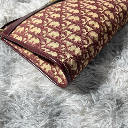 Christian Dior Hand Shoulder Bag Tote Purse Trotter Canvas Leather Bordeaux Auth