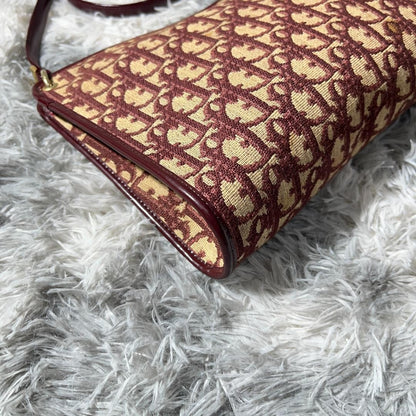 Christian Dior Hand Shoulder Bag Tote Purse Trotter Canvas Leather Bordeaux Auth