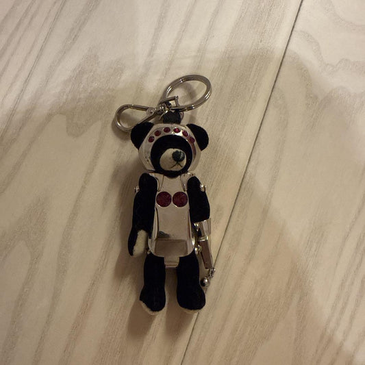 PRADA Key Ring Keychain Bag Charm Bear Black Silver Authentic