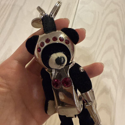 PRADA Key Ring Keychain Bag Charm Bear Black Silver Authentic