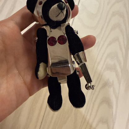 PRADA Key Ring Keychain Bag Charm Bear Black Silver Authentic
