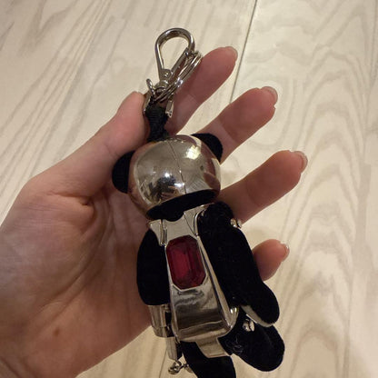 PRADA Key Ring Keychain Bag Charm Bear Black Silver Authentic