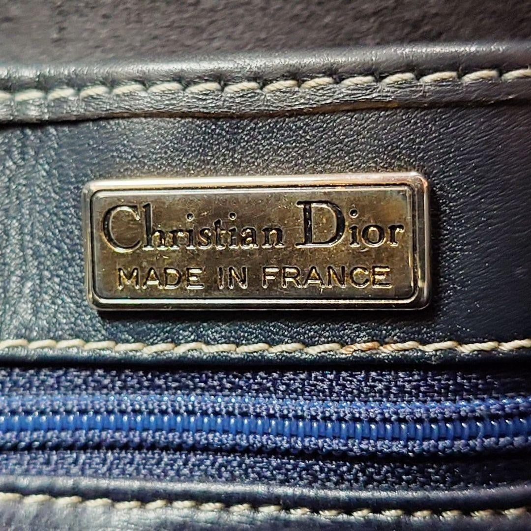 Christian Dior Hand Bag Tote Purse CD Leather Dark Navy Black Authentic