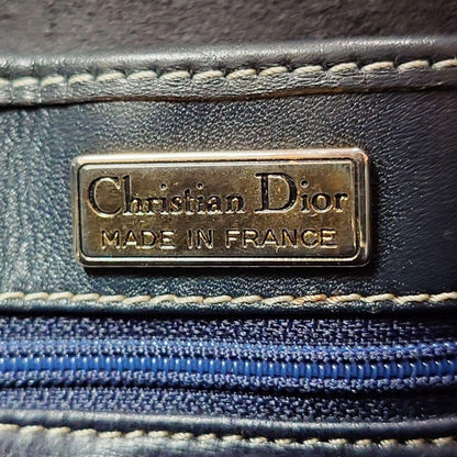 Christian Dior Hand Bag Tote Purse CD Leather Dark Navy Black Authentic