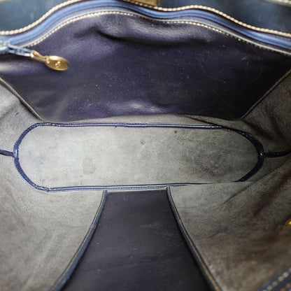 Christian Dior Hand Bag Tote Purse CD Leather Dark Navy Black Authentic