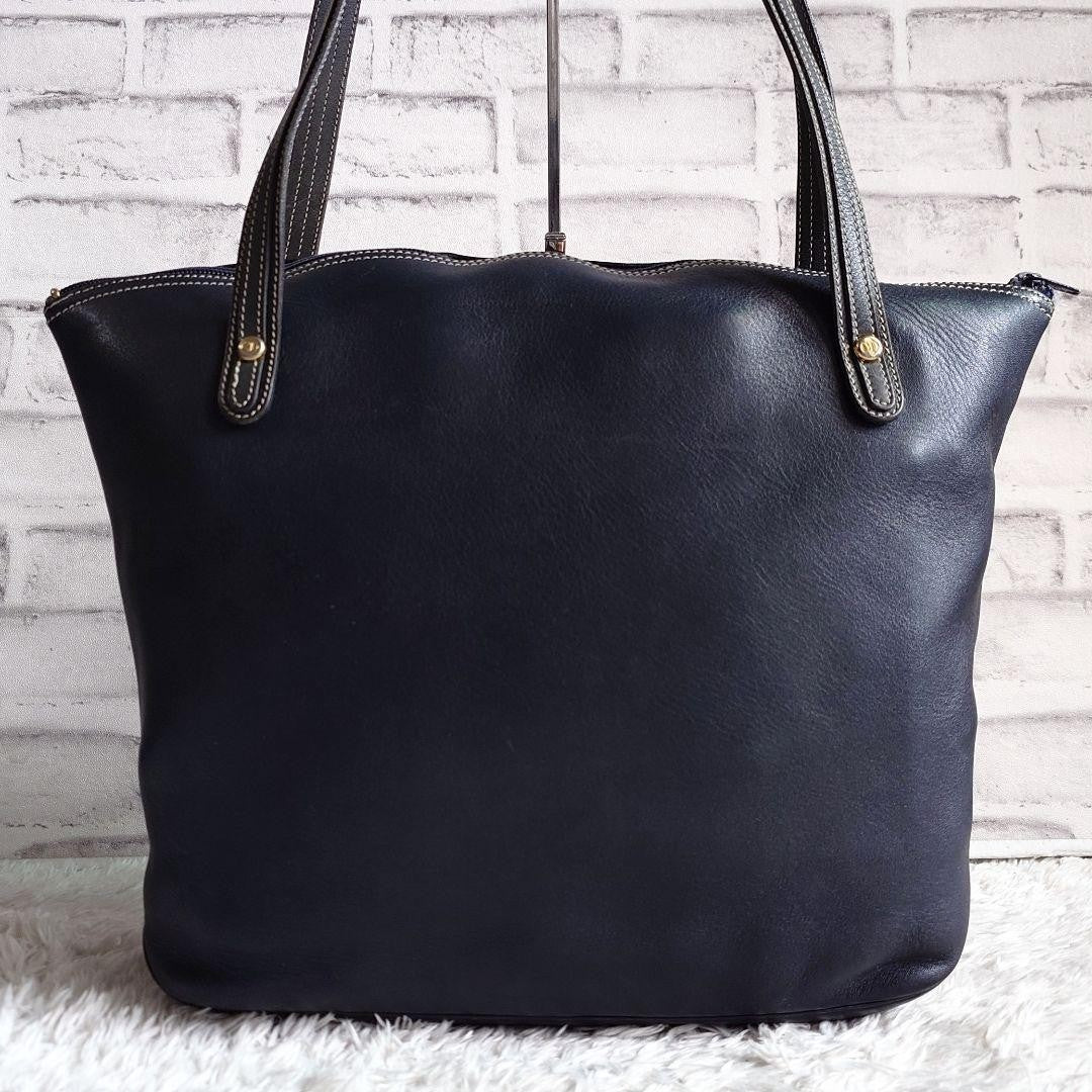 Christian Dior Hand Bag Tote Purse CD Leather Dark Navy Black Authentic