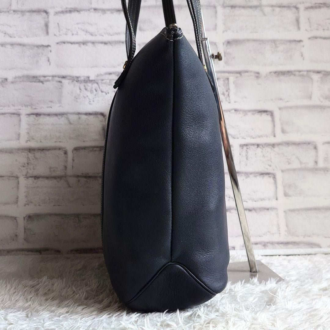 Christian Dior Hand Bag Tote Purse CD Leather Dark Navy Black Authentic