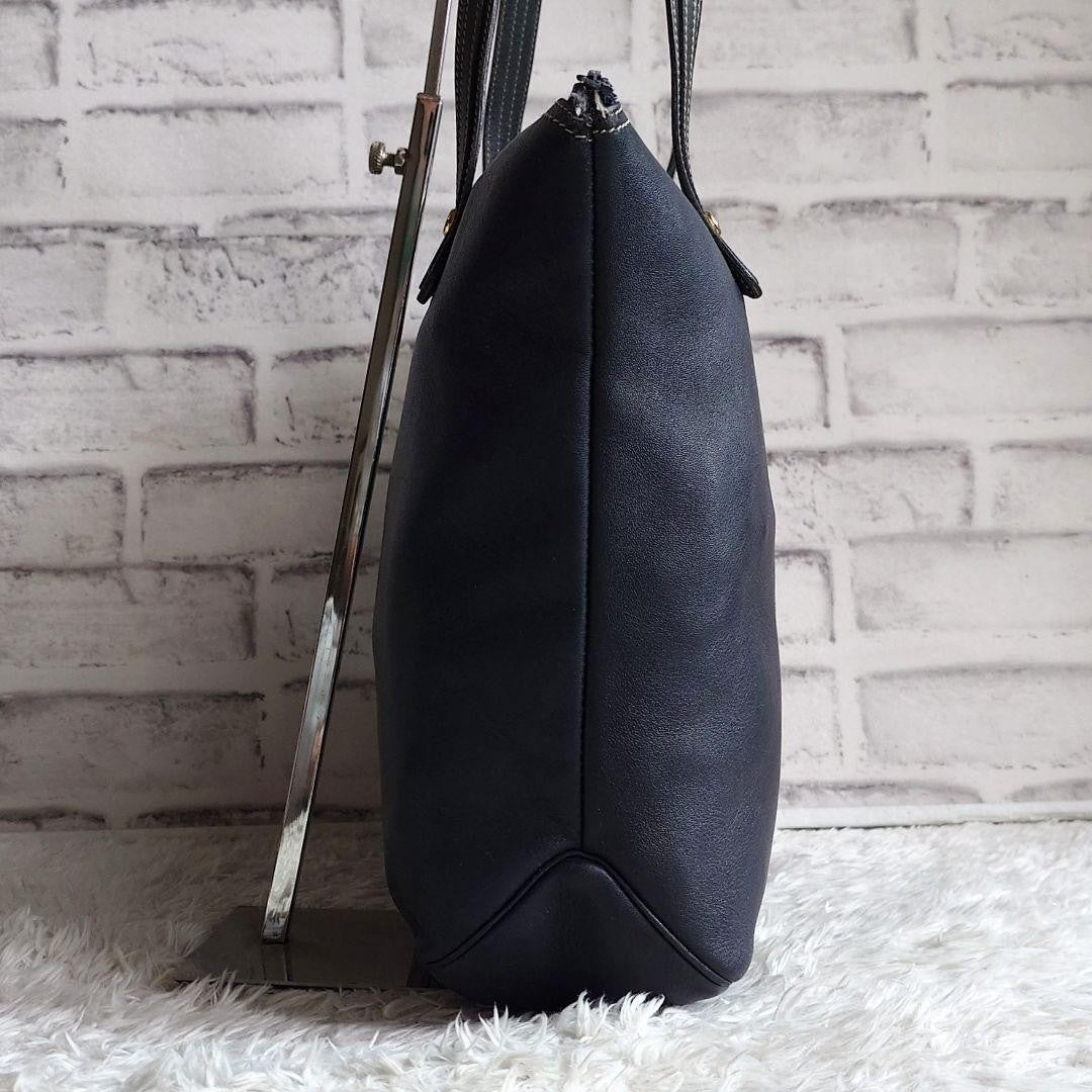 Christian Dior Hand Bag Tote Purse CD Leather Dark Navy Black Authentic