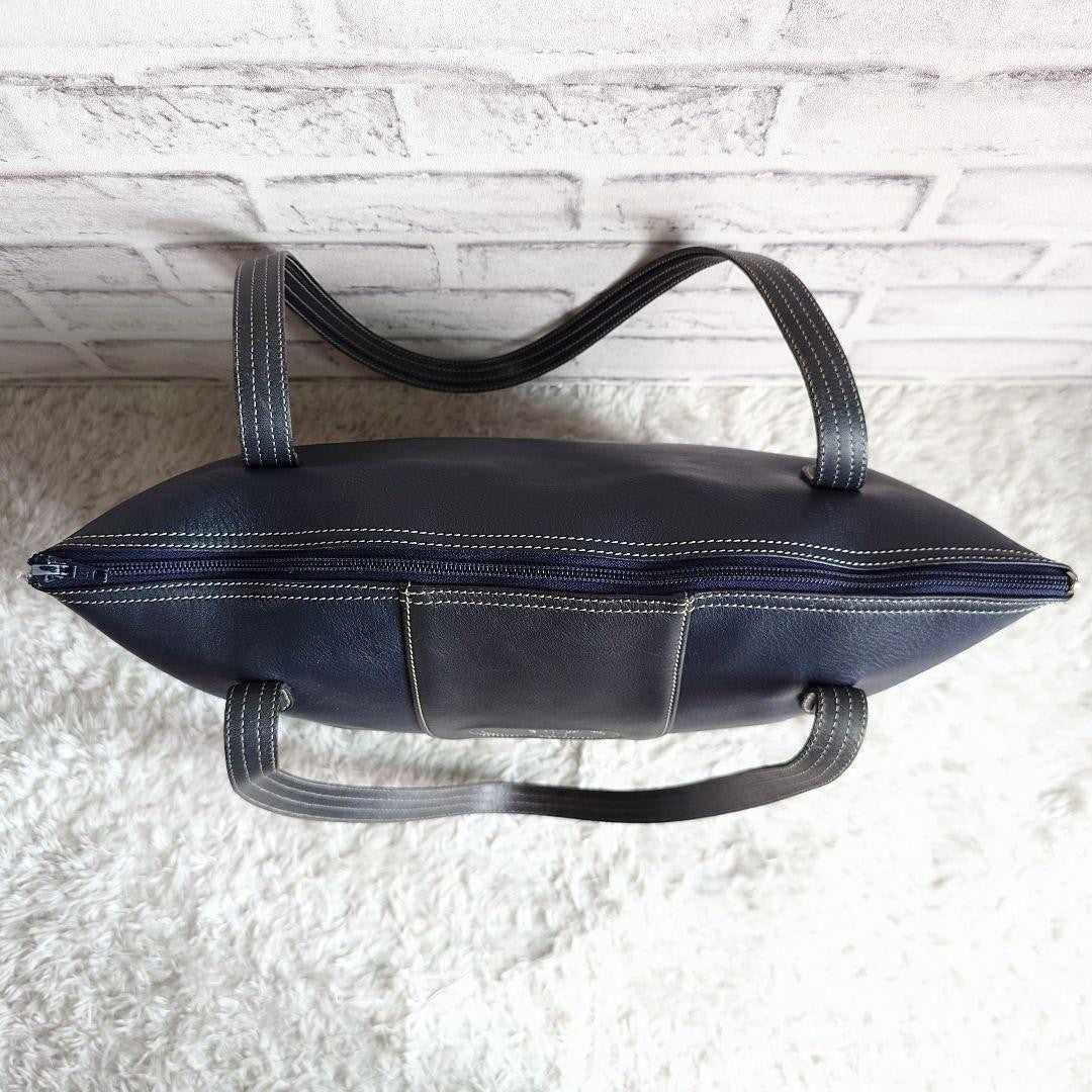 Christian Dior Hand Bag Tote Purse CD Leather Dark Navy Black Authentic