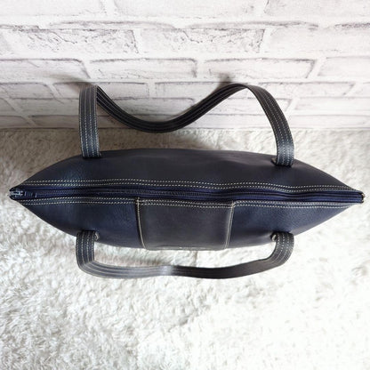 Christian Dior Hand Bag Tote Purse CD Leather Dark Navy Black Authentic