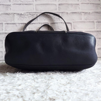 Christian Dior Hand Bag Tote Purse CD Leather Dark Navy Black Authentic