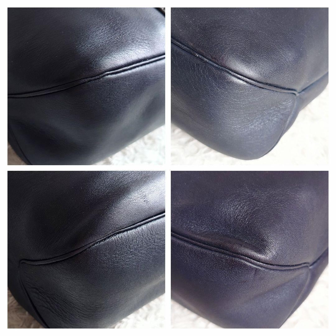 Christian Dior Hand Bag Tote Purse CD Leather Dark Navy Black Authentic