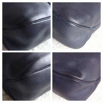 Christian Dior Hand Bag Tote Purse CD Leather Dark Navy Black Authentic