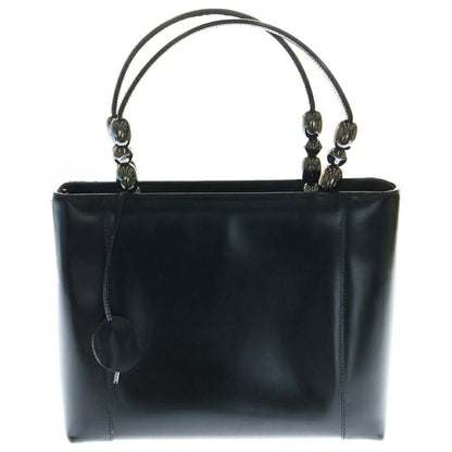 Christian Dior Hand Bag Tote Purse Logo Plate Leather Black Authentic