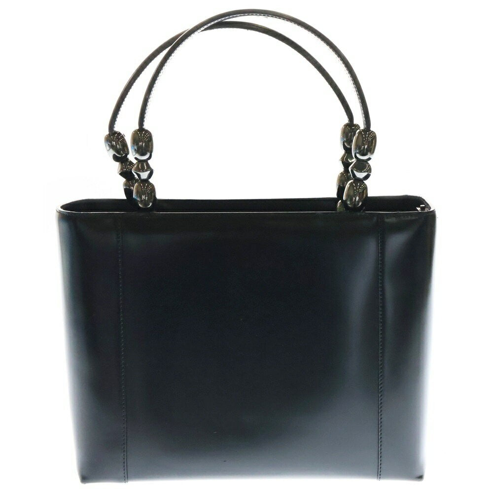 Christian Dior Hand Bag Tote Purse Logo Plate Leather Black Authentic