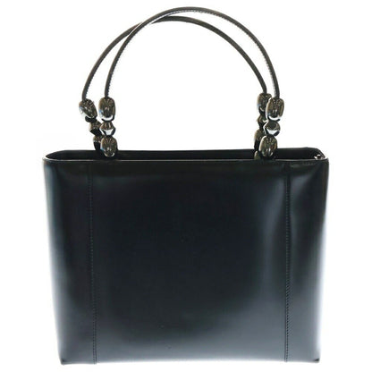Christian Dior Hand Bag Tote Purse Logo Plate Leather Black Authentic