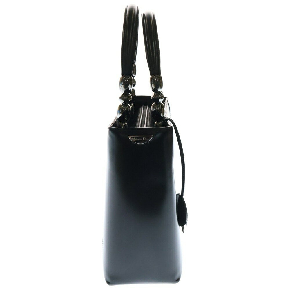 Christian Dior Hand Bag Tote Purse Logo Plate Leather Black Authentic
