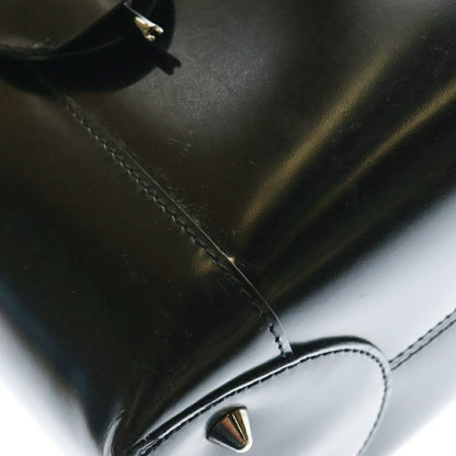 Christian Dior Hand Bag Tote Purse Logo Plate Leather Black Authentic