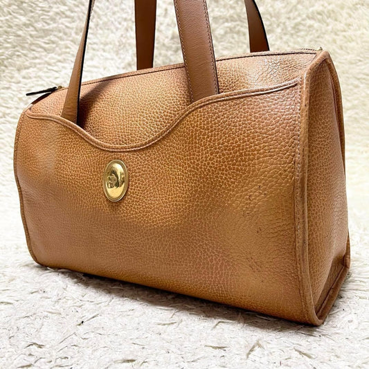 Christian Dior Hand Bag Tote Purse Mini Boston CD Leather Camel Authentic