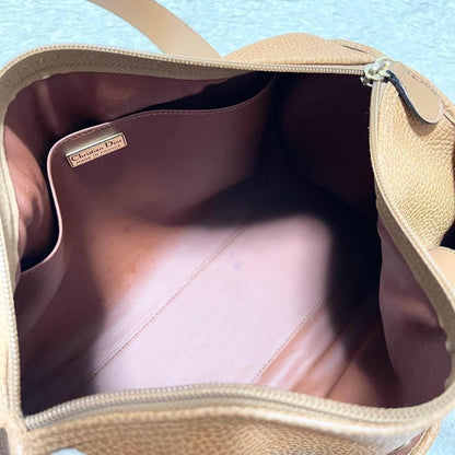 Christian Dior Hand Bag Tote Purse Mini Boston CD Leather Camel Authentic