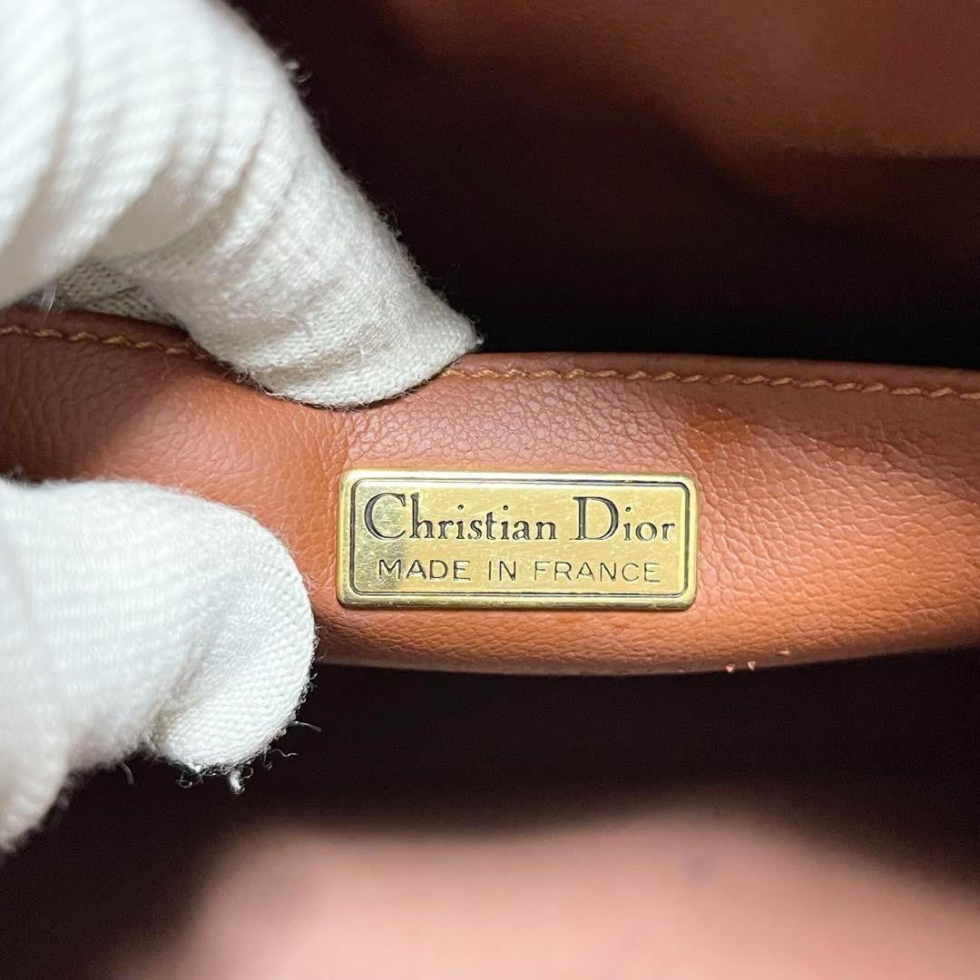 Christian Dior Hand Bag Tote Purse Mini Boston CD Leather Camel Authentic