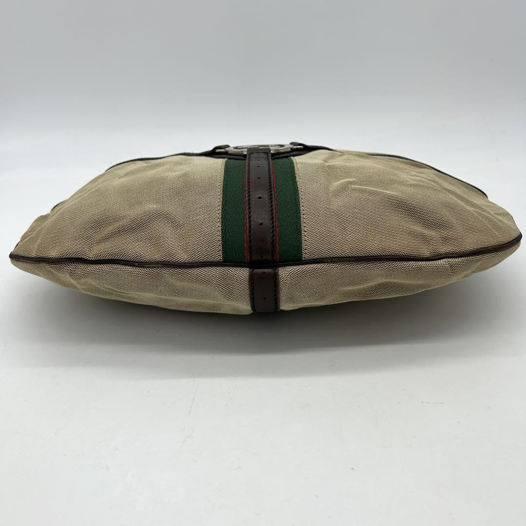 GUCCI Shoulder Bag Purse Interlocking Sherry Line GG Canvas Leather Brown Beige