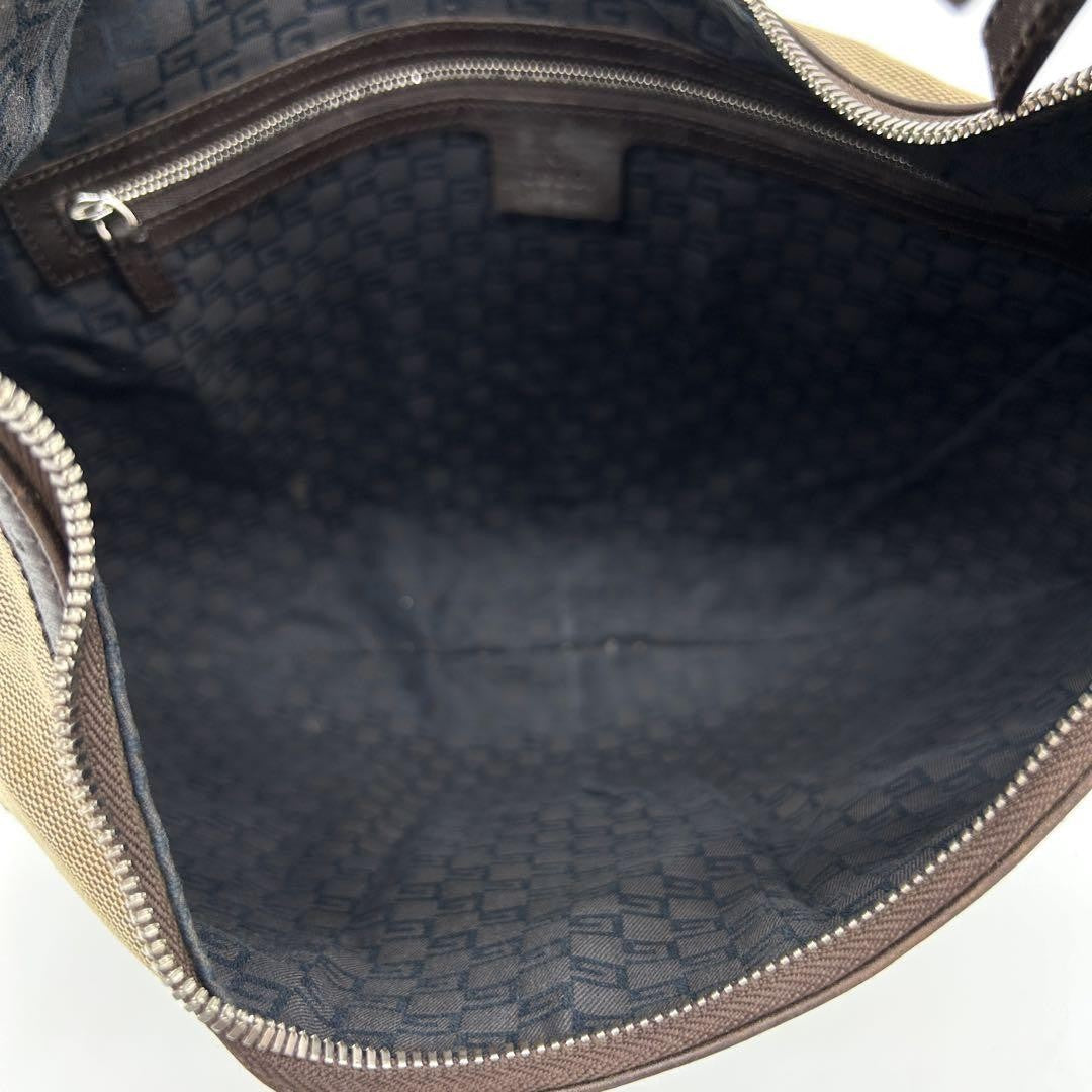 GUCCI Shoulder Bag Purse Interlocking Sherry Line GG Canvas Leather Brown Beige