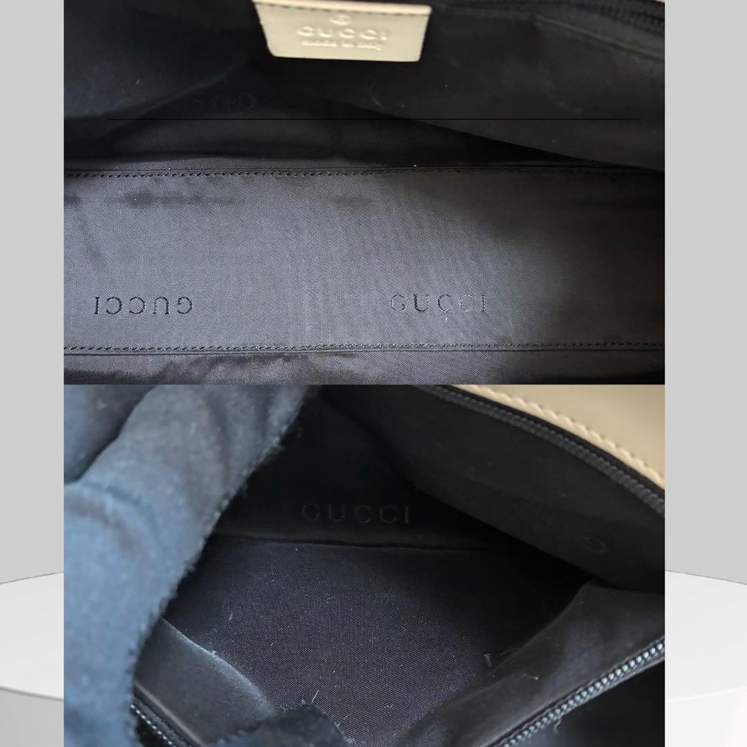 GUCCI Hand Bag Tote Purse Canvas Leather Black White Authentic