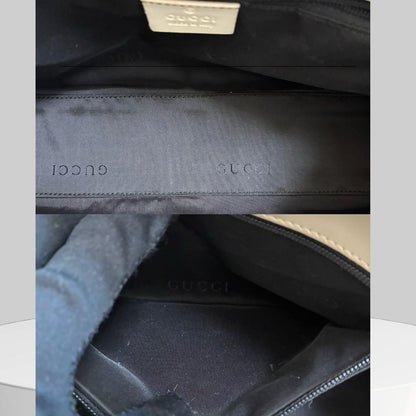 GUCCI Hand Bag Tote Purse Canvas Leather Black White Authentic