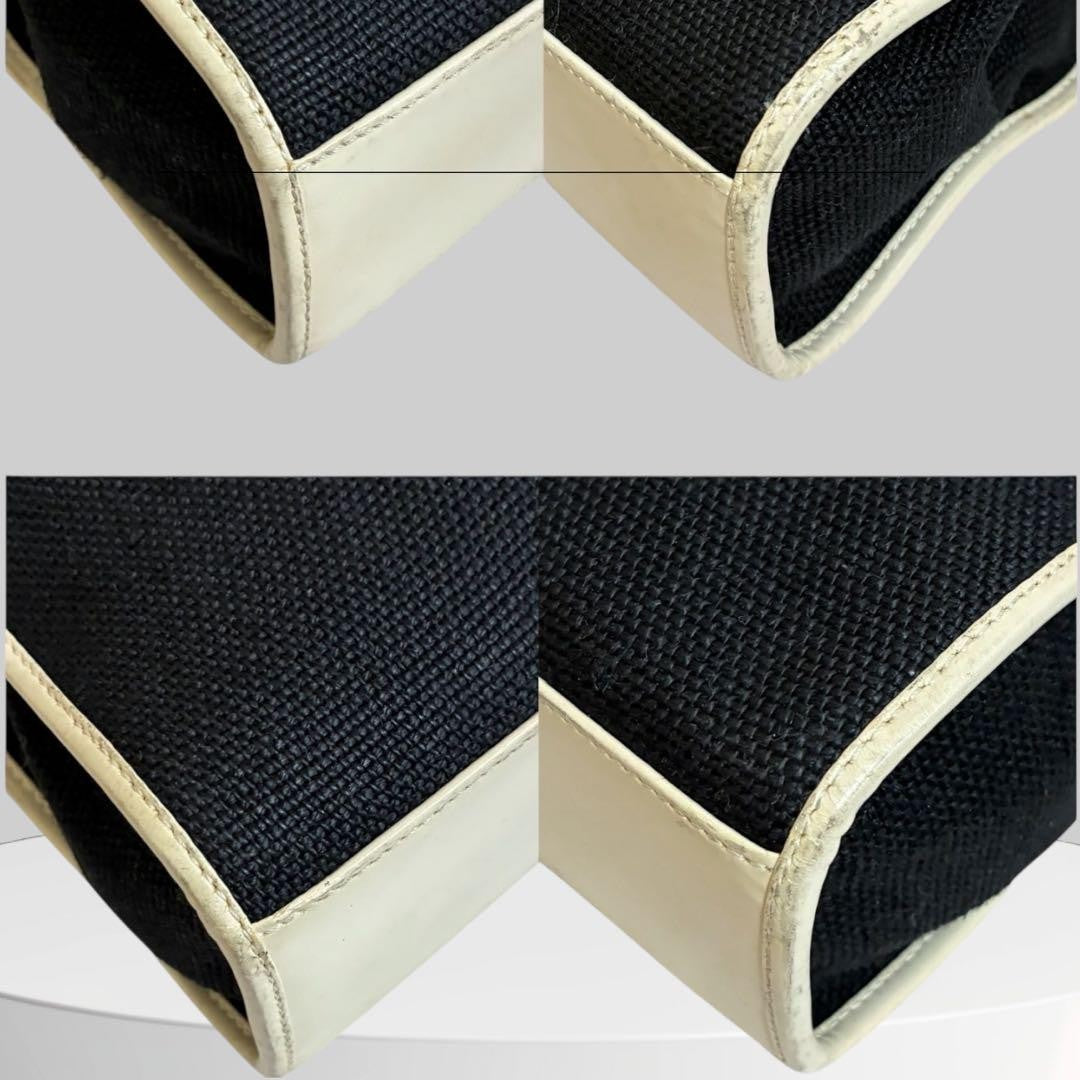 GUCCI Hand Bag Tote Purse Canvas Leather Black White Authentic
