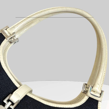 GUCCI Hand Bag Tote Purse Canvas Leather Black White Authentic
