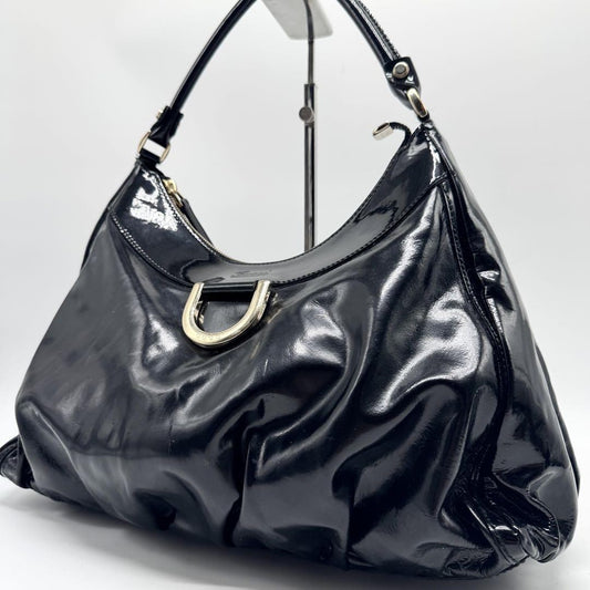 GUCCI Hand Shoulder Bag Tote Purse Patent Leather Black Authentic