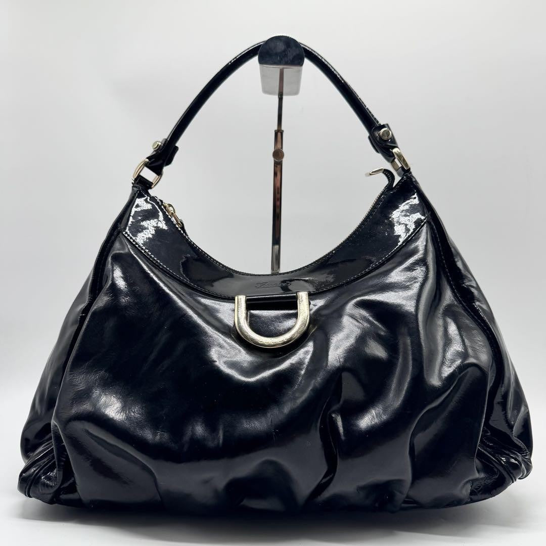 GUCCI Hand Shoulder Bag Tote Purse Patent Leather Black Authentic