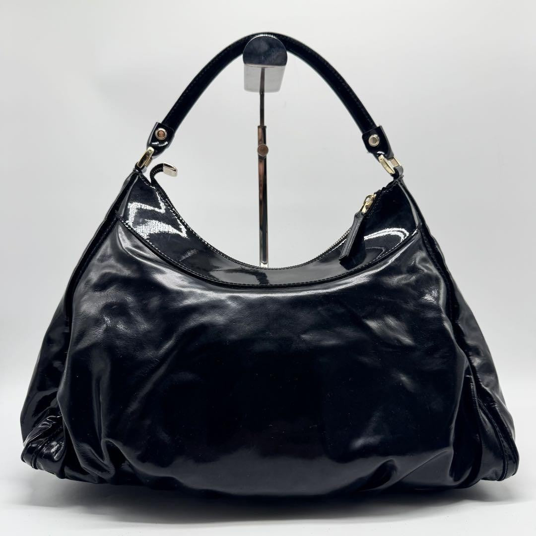 GUCCI Hand Shoulder Bag Tote Purse Patent Leather Black Authentic