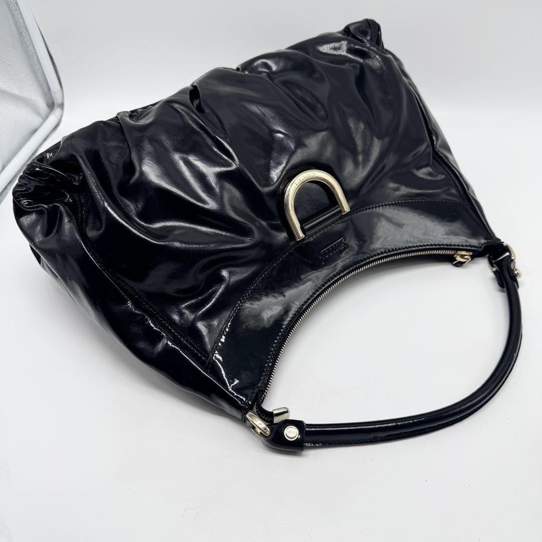 GUCCI Hand Shoulder Bag Tote Purse Patent Leather Black Authentic