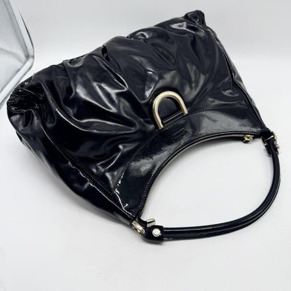 GUCCI Hand Shoulder Bag Tote Purse Patent Leather Black Authentic