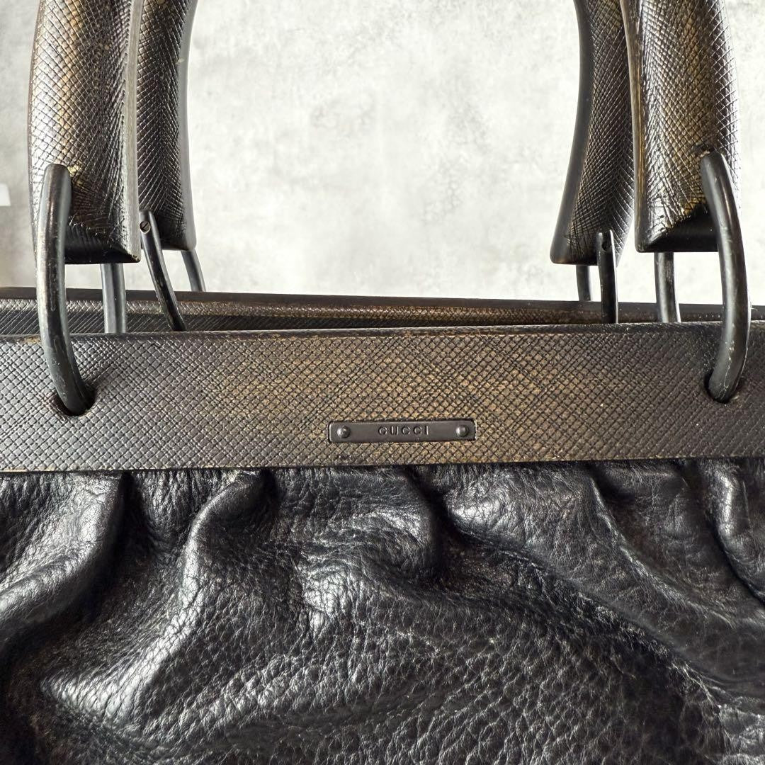 GUCCI Hand Bag Tote Purse Leather Black Authentic