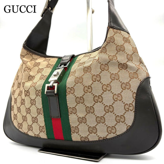 GUCCI Hand Bag Tote Purse Sherry Line GG Canvas Leather Beige Authentic