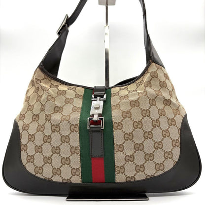 GUCCI Hand Bag Tote Purse Sherry Line GG Canvas Leather Beige Authentic