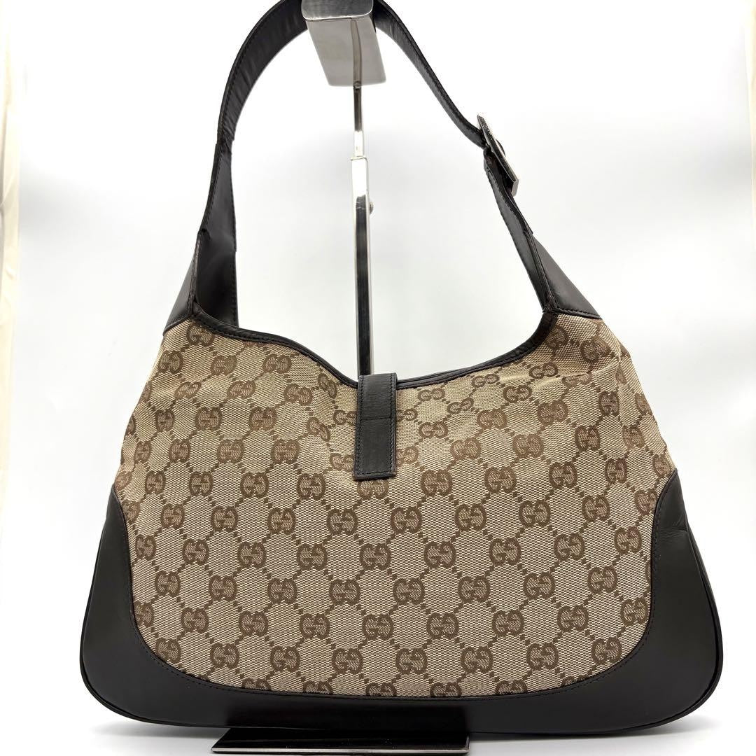GUCCI Hand Bag Tote Purse Sherry Line GG Canvas Leather Beige Authentic