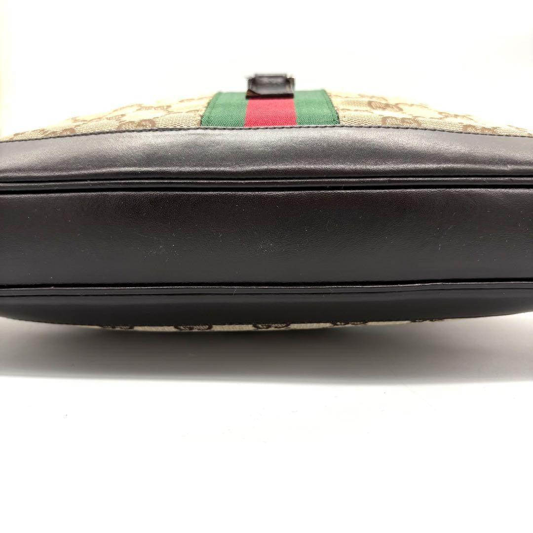 GUCCI Hand Bag Tote Purse Sherry Line GG Canvas Leather Beige Authentic