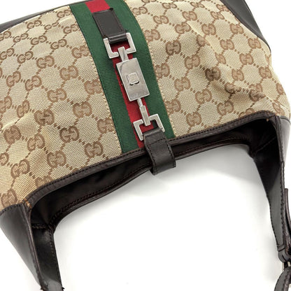 GUCCI Hand Bag Tote Purse Sherry Line GG Canvas Leather Beige Authentic